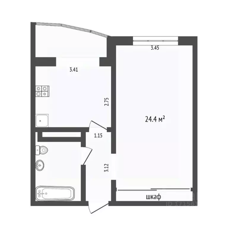 1-к кв. Тюменская область, Тюмень ул. Дмитрия Менделеева, 12к1 (43.3 ... - Фото 2