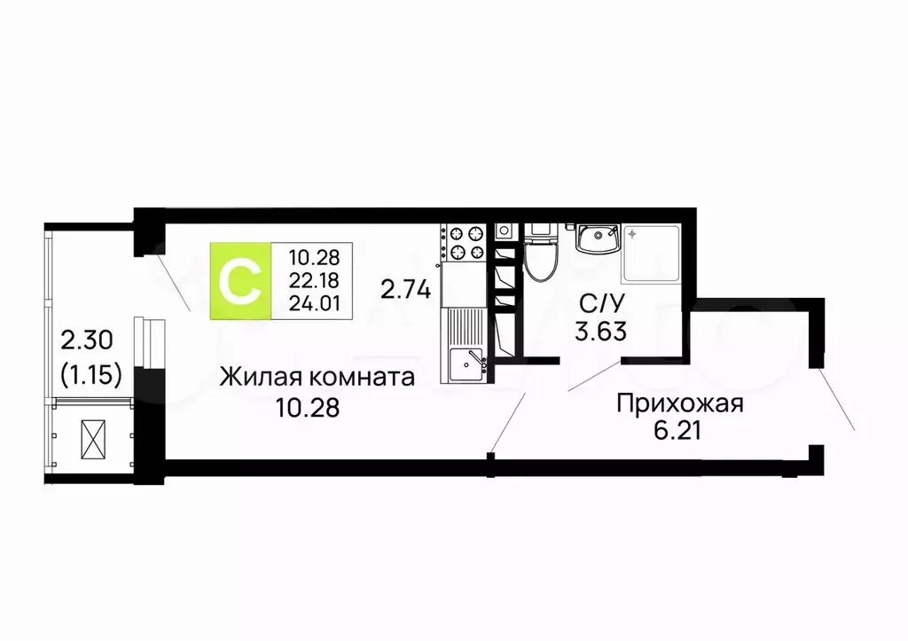 Квартира-студия, 24 м, 14/16 эт. - Фото 1