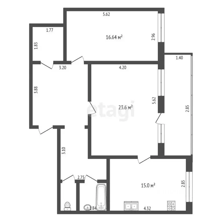 2-к кв. Тюменская область, Тобольск 7-й мкр, 46Б (78.1 м) - Фото 1