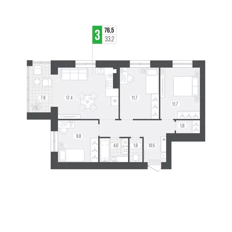 3-комнатная квартира: Брянск, улица Верхняя Лубянка, 63А (76.5 м) - Фото 0