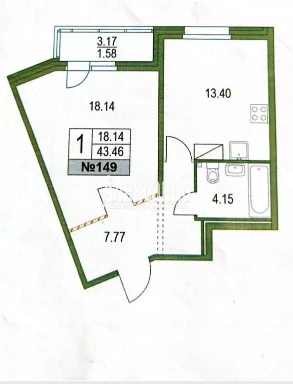 1-к кв. Санкт-Петербург Коломяжский просп., 11 (43.5 м) - Фото 2