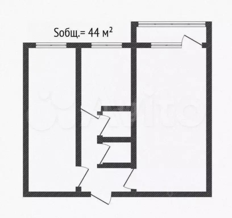 2-к. квартира, 44 м, 4/5 эт. - Фото 1
