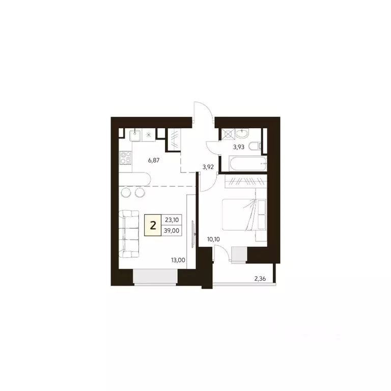 1-к кв. Башкортостан, Уфа ул. Жуковского, 19А (39.0 м) - Фото 1