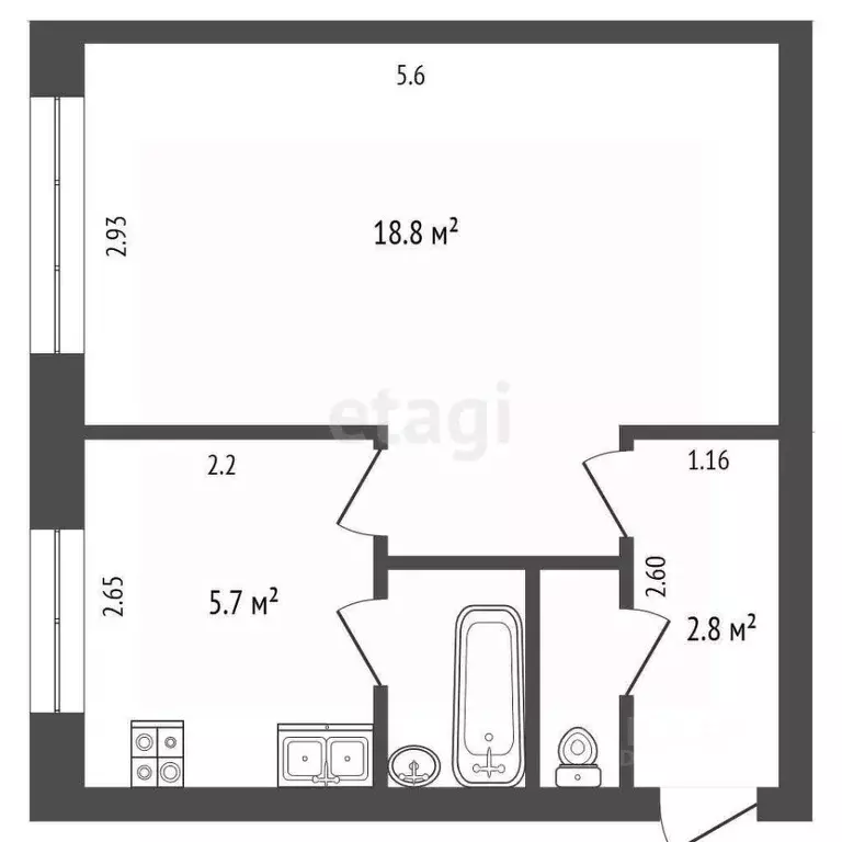 1-к кв. Тюменская область, Тюмень ул. Республики, 157 (30.7 м) - Фото 1