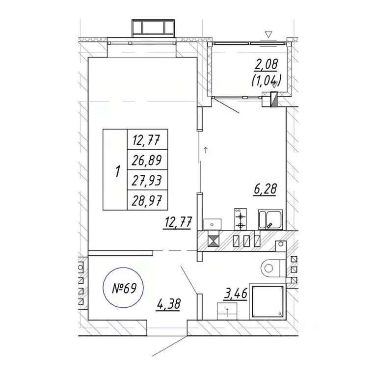 1-к кв. Калининградская область, Зеленоградск  (28.97 м) - Фото 1