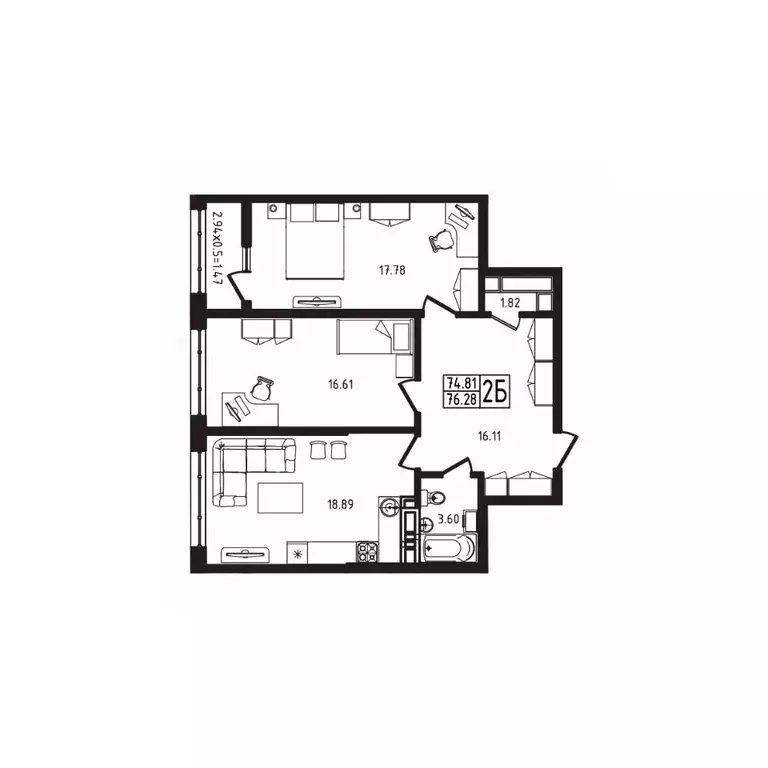 2-к кв. Адыгея, Майкоп  (76.28 м) - Фото 1