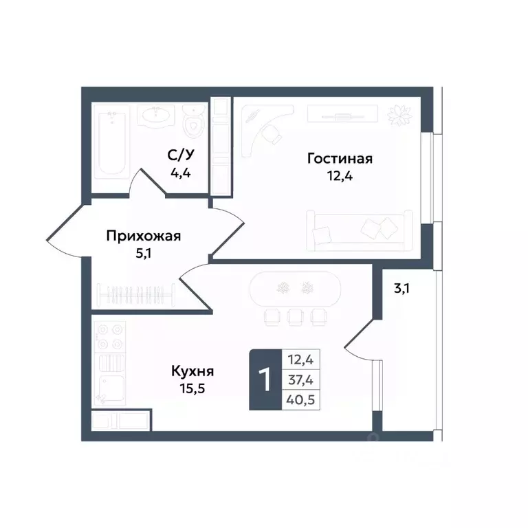 1-к кв. Ставропольский край, Ставрополь ул. Андрея Голуба, 11Б (40.5 ... - Фото 1