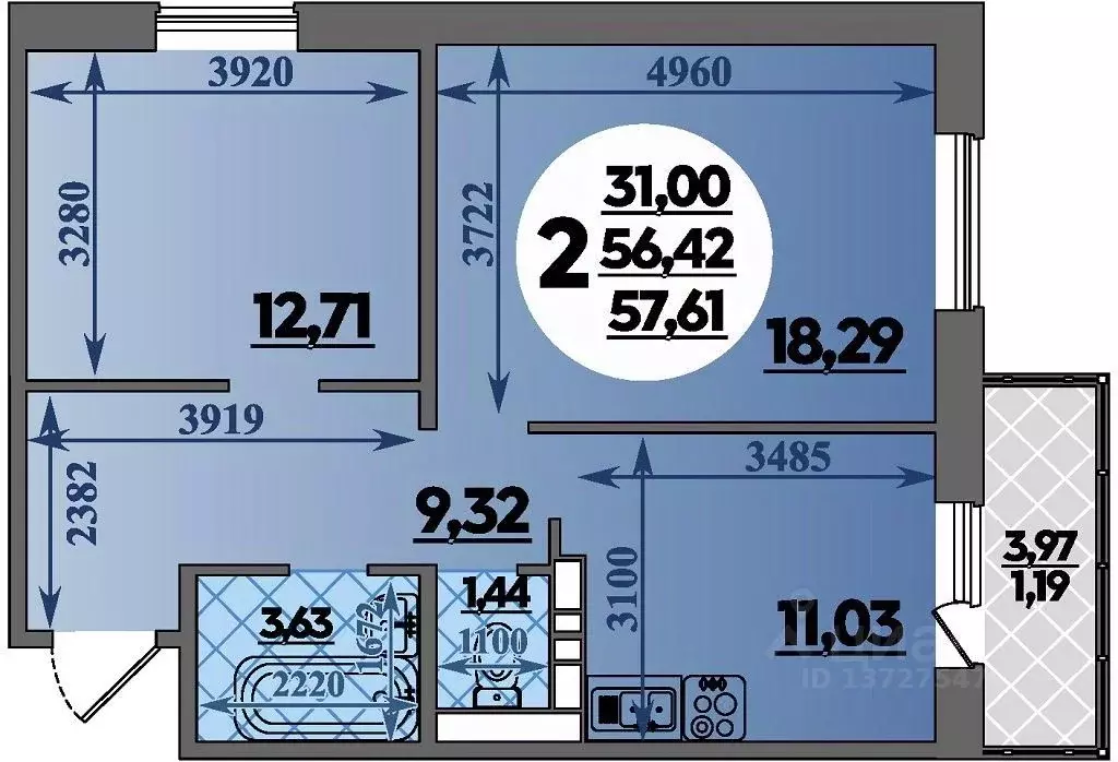 2-к кв. Ростовская область, Ростов-на-Дону ул. Юрия Дубинина, 5 (57.61 ... - Фото 0