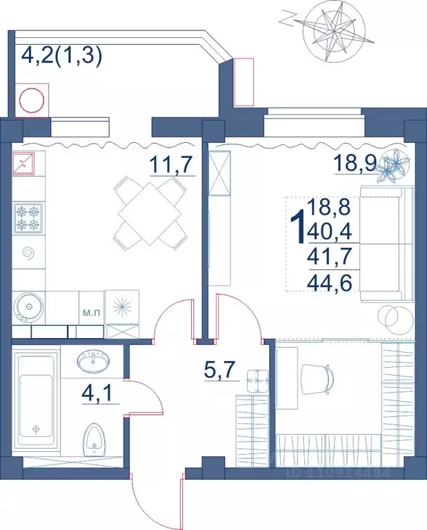 1-к кв. Ставропольский край, Ессентуки ул. Шмидта, 80/2с (44.6 м) - Фото 0