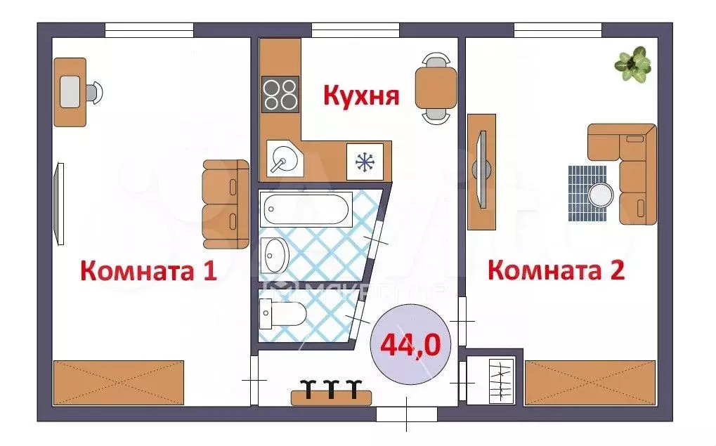2-к. квартира, 45 м, 1/5 эт. - Фото 0