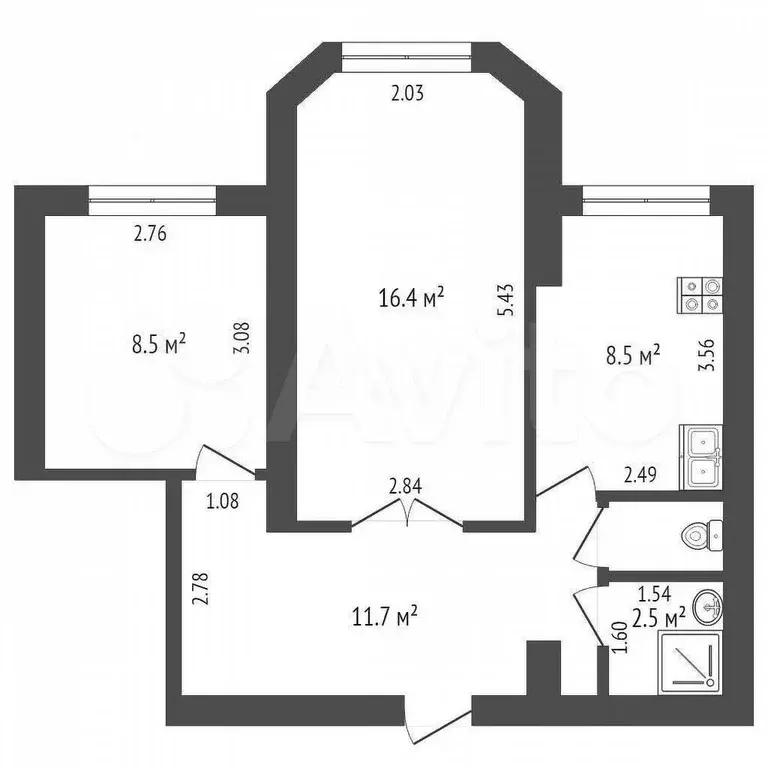 2-к. квартира, 49 м, 1/9 эт. - Фото 0