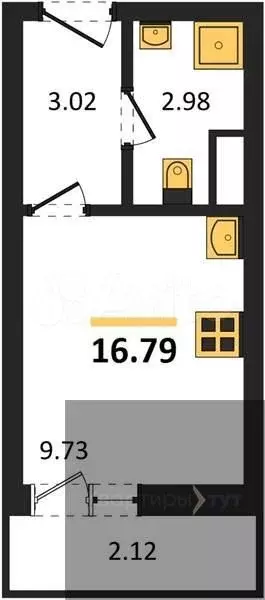 Квартира-студия, 16,8 м, 12/15 эт. - Фото 0