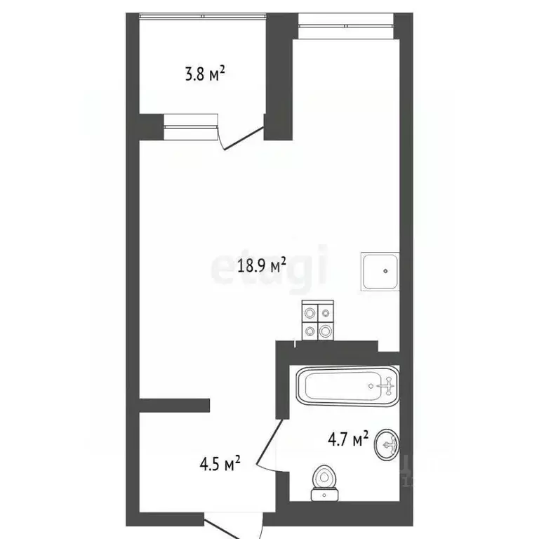 Студия Тюменская область, Тюмень ул. Монтажников, 59 (32.6 м) - Фото 2