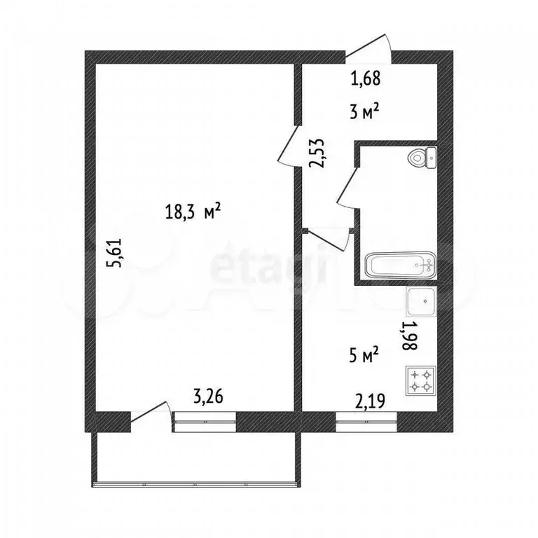 1-к. квартира, 29,7 м, 2/5 эт. - Фото 0