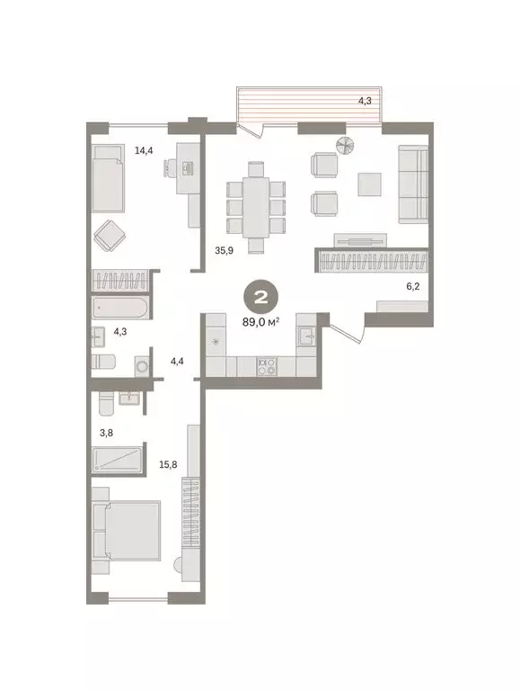 2-комнатная квартира: Новосибирский район, рабочий посёлок Краснообск, ... - Фото 2