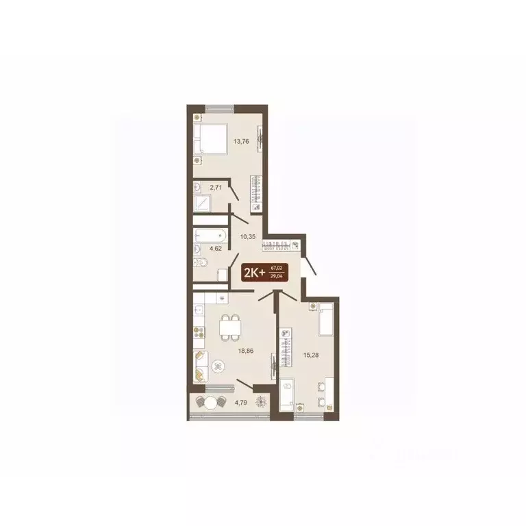 2-к кв. Кемеровская область, Новокузнецк Макеевская ул. (67.02 м) - Фото 1