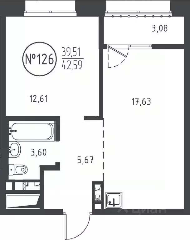 1-к кв. Иркутская область, Иркутск ул. Эдуара Дьяконова, 11 (42.59 м) - Фото 0