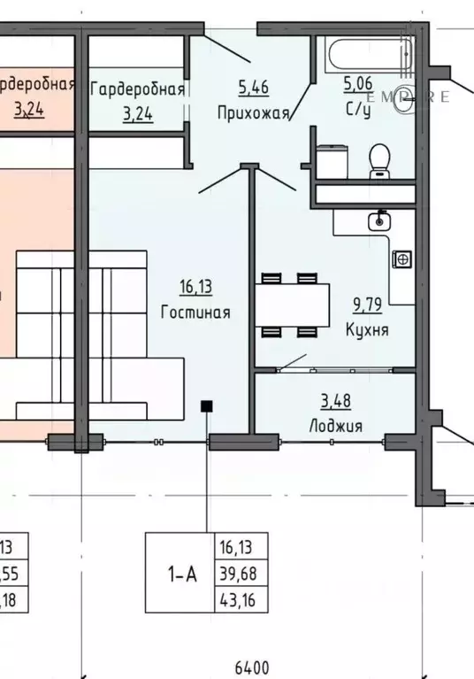 1-к кв. Чеченская республика, Грозный Гаражная ул., 10А (43.16 м) - Фото 0
