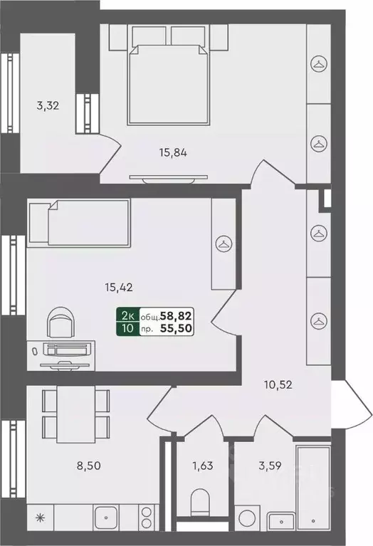2-к кв. Ямало-Ненецкий АО, Ноябрьск ул. Новоселов, 7В (60.3 м) - Фото 1