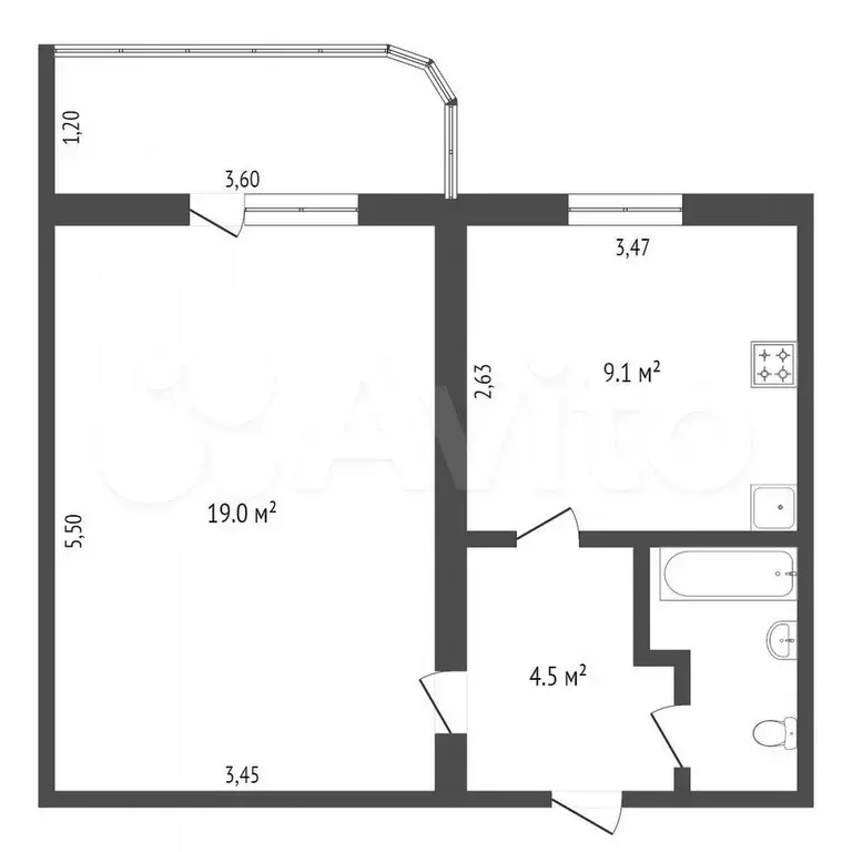 1-к. квартира, 36,9 м, 5/10 эт. - Фото 0