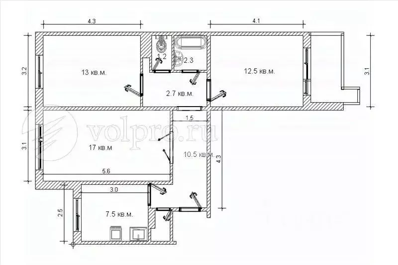 3-к кв. Самарская область, Тольятти Юбилейная ул., 13 (65.0 м) - Фото 1
