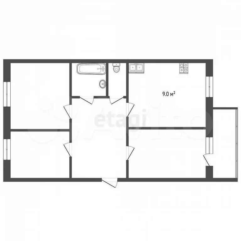 3-к. квартира, 57,7 м, 3/5 эт. - Фото 0