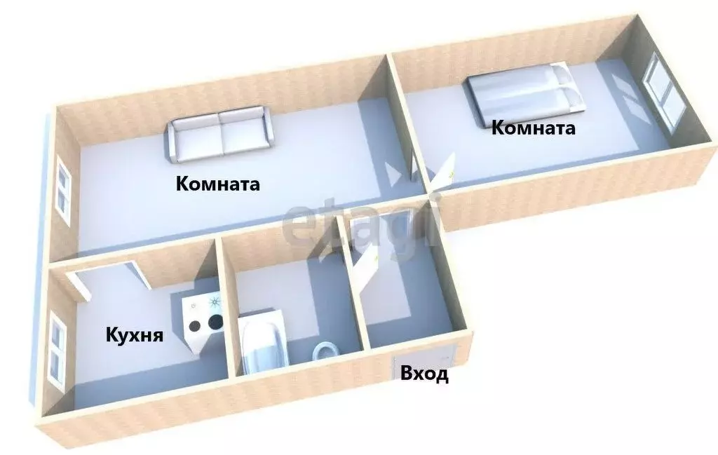 2-комнатная квартира: Южно-Сахалинск, проспект Победы, 31 (48 м) - Фото 1