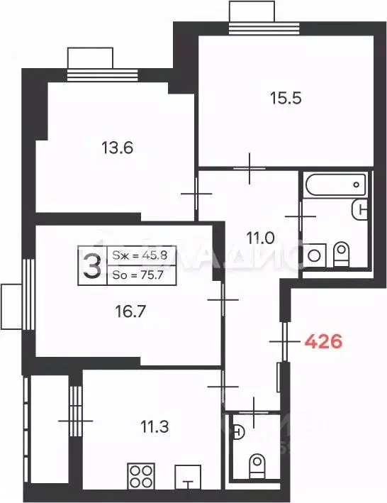 3-к кв. Москва Дмитровское ш., вл89 (77.9 м) - Фото 2