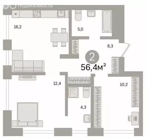 2-комнатная квартира: Тюмень, Полевая улица, 108 (56.36 м) - Фото 0