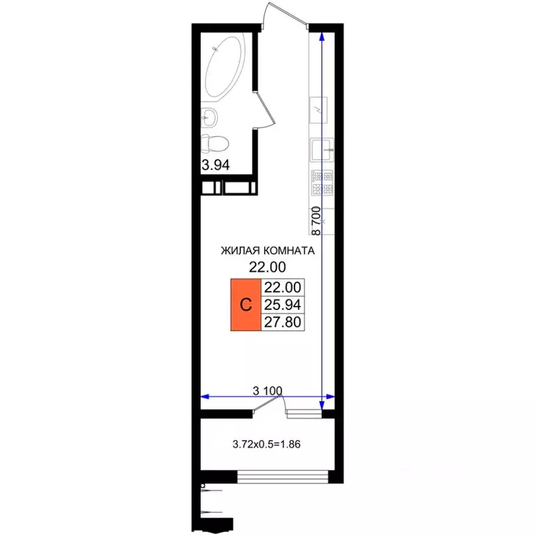 Студия Краснодарский край, Новороссийск ул. Григория Белькинда (27.8 ... - Фото 1