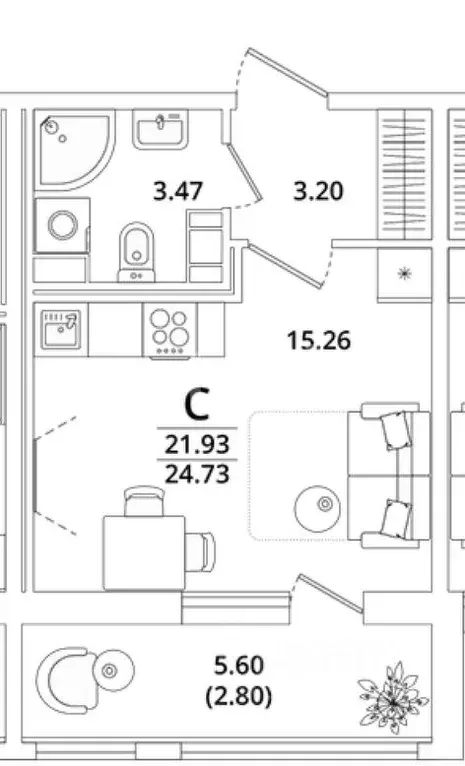 Студия Санкт-Петербург Кубинская ул., 82к3с1 (23.86 м) - Фото 1