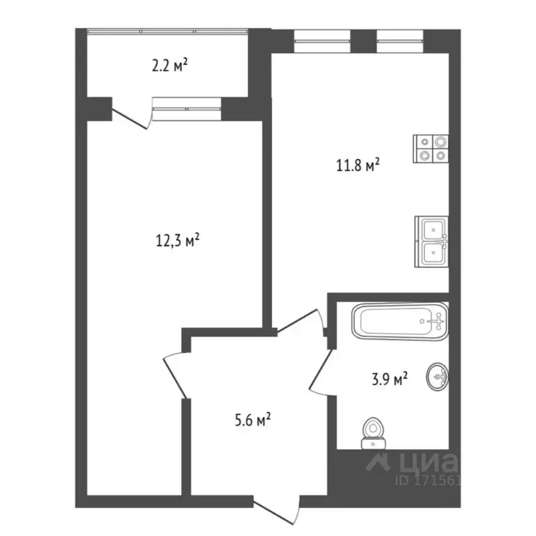 1-к кв. Тюменская область, Тюмень Полевая ул., 117к1 (34.0 м) - Фото 2