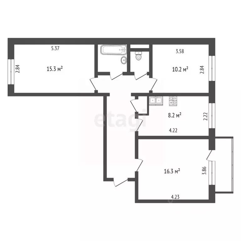 3-к кв. Калужская область, Калуга Дорожный пер., 8 (65.1 м) - Фото 2