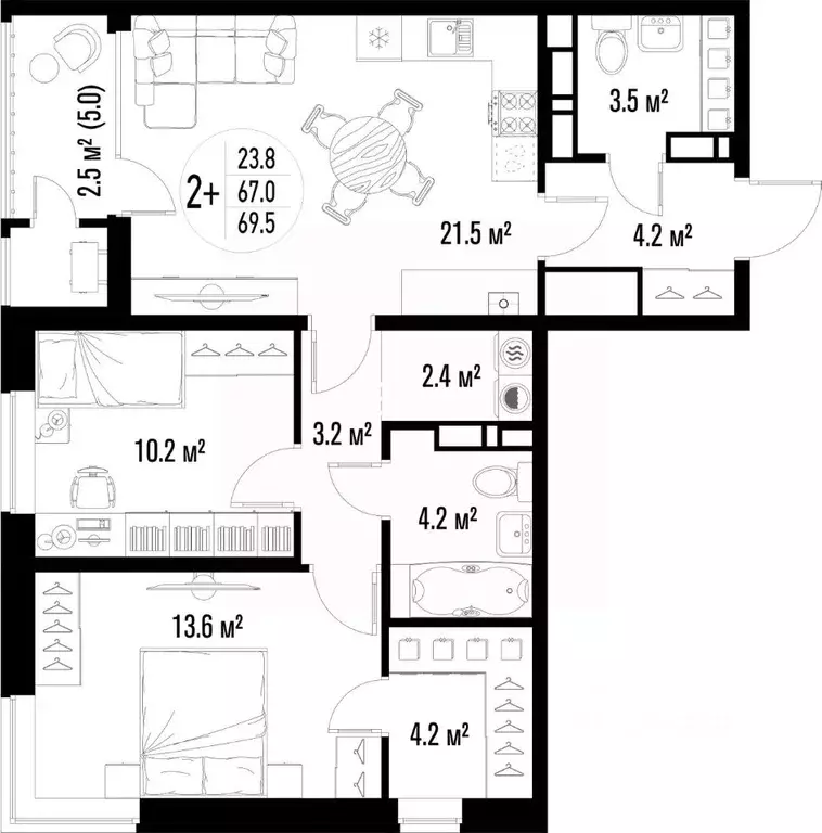 2-к кв. Астраханская область, Астрахань Центральный жилой комплекс ... - Фото 2
