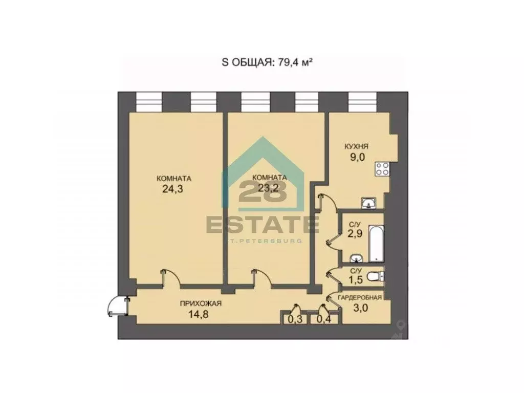 2-к кв. Санкт-Петербург ул. Маяковского, 17 (79.4 м) - Фото 1