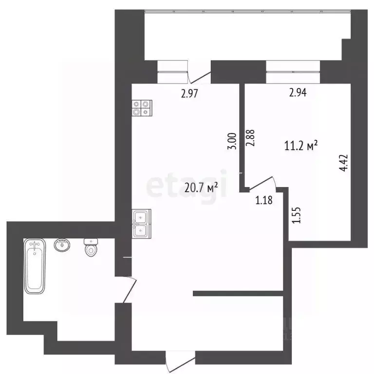 1-к кв. Белгородская область, Белгород ул. Щорса, 45д (44.8 м) - Фото 2