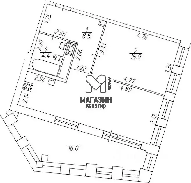 1-к кв. Санкт-Петербург ул. Челюскина, 10 (58.0 м) - Фото 2