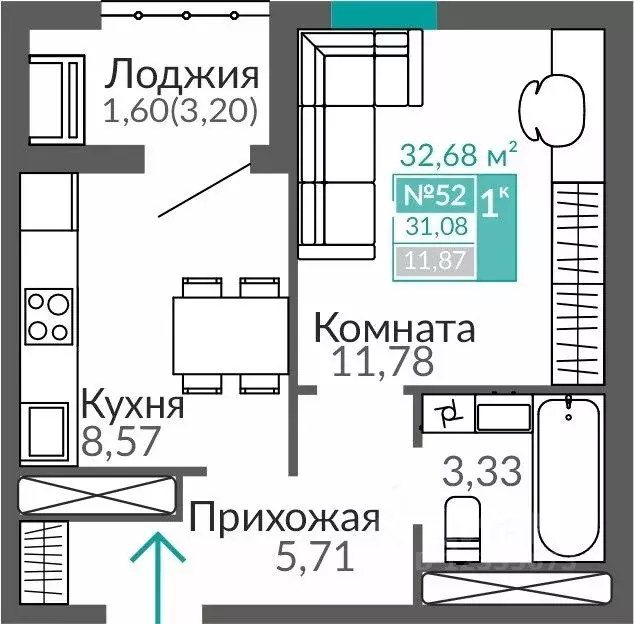 1-к кв. Крым, Симферополь Горизонты жилой комплекс (31.08 м) - Фото 0