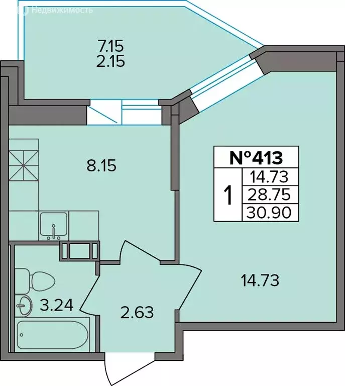 1-комнатная квартира: Новое Девяткино, Лесная улица, 19 (30.9 м) - Фото 1