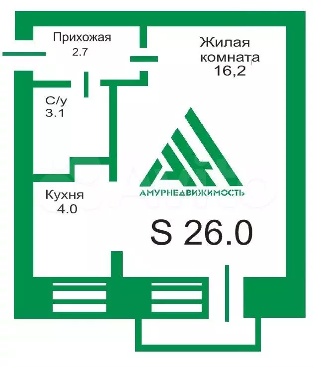 1-к. квартира, 26 м, 3/4 эт. - Фото 0