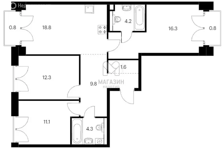 Квартира-студия: Санкт-Петербург, набережная Обводного канала, 169 ... - Фото 1