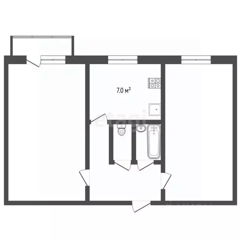 2-к кв. Томская область, Томск д. Лоскутово, ул. Гагарина, 47 (44.5 м) - Фото 2