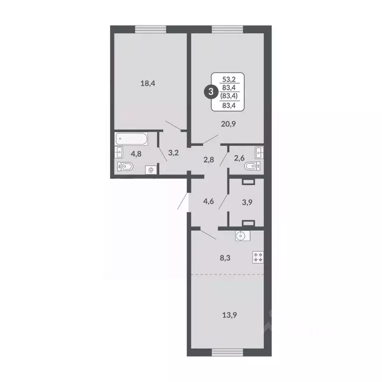 3-к кв. Кировская область, Киров Московская ул., 209 (83.4 м) - Фото 0