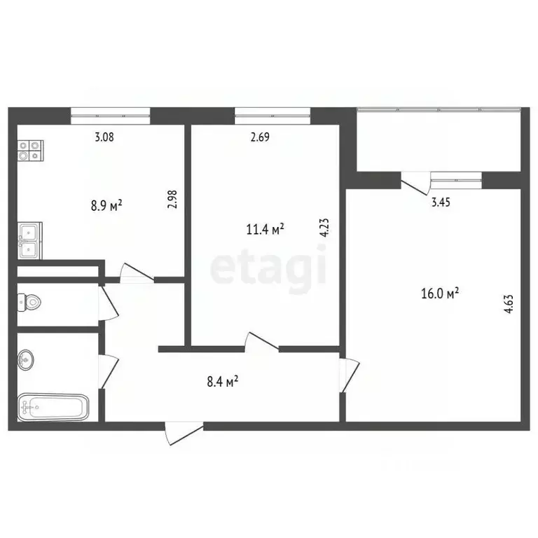 2-к кв. Крым, Щелкино Ленинский район, 2-й мкр, 57А (50.3 м) - Фото 1