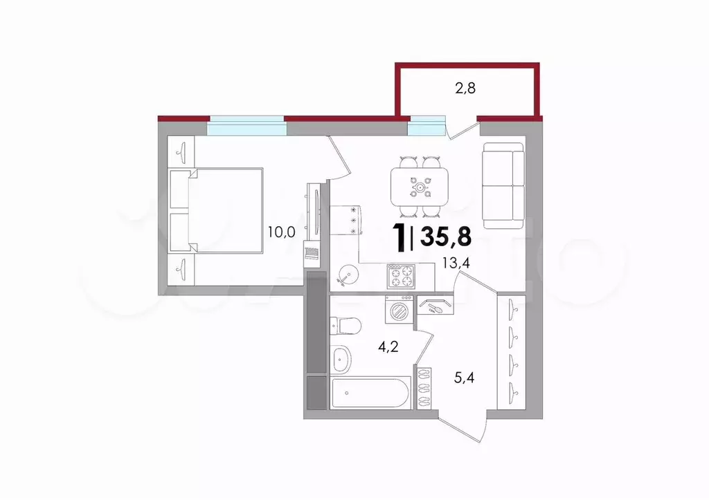 1-к. квартира, 35,8 м, 15/18 эт. - Фото 1