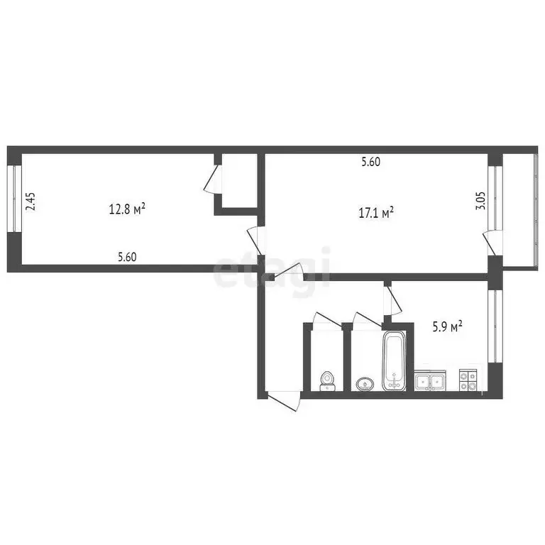 2-комнатная квартира: Нальчик, улица Ашурова, 28Б (47 м) - Фото 1