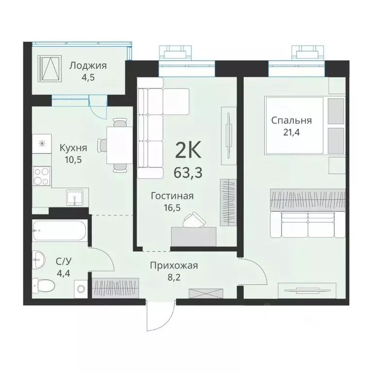 2-к кв. Новосибирская область, Новосибирск ул. Объединения, 28 (63.3 ... - Фото 0