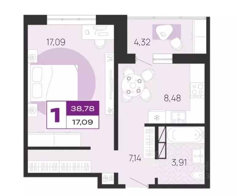 1-к кв. Брянская область, Брянск Литейная ул., 69 (38.78 м) - Фото 0