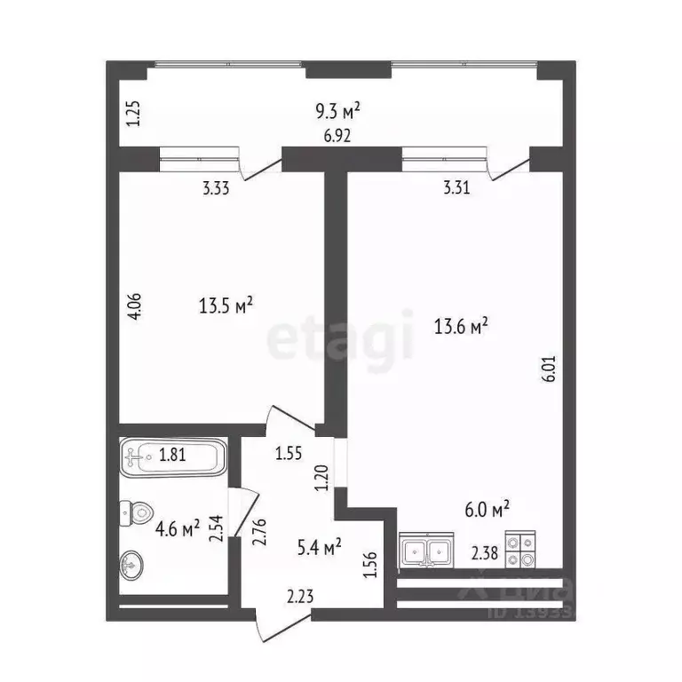 1-к кв. Тюменская область, Тюмень ул. Евгения Войнова, 7 (52.0 м) - Фото 2