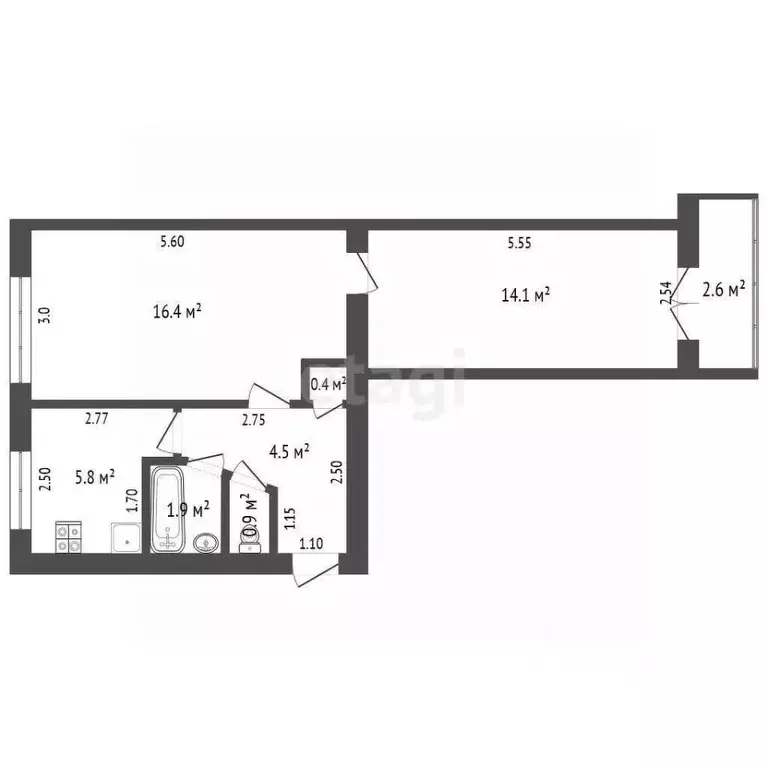 2-к кв. Башкортостан, Стерлитамак ул. Худайбердина, 62 (44.0 м) - Фото 2